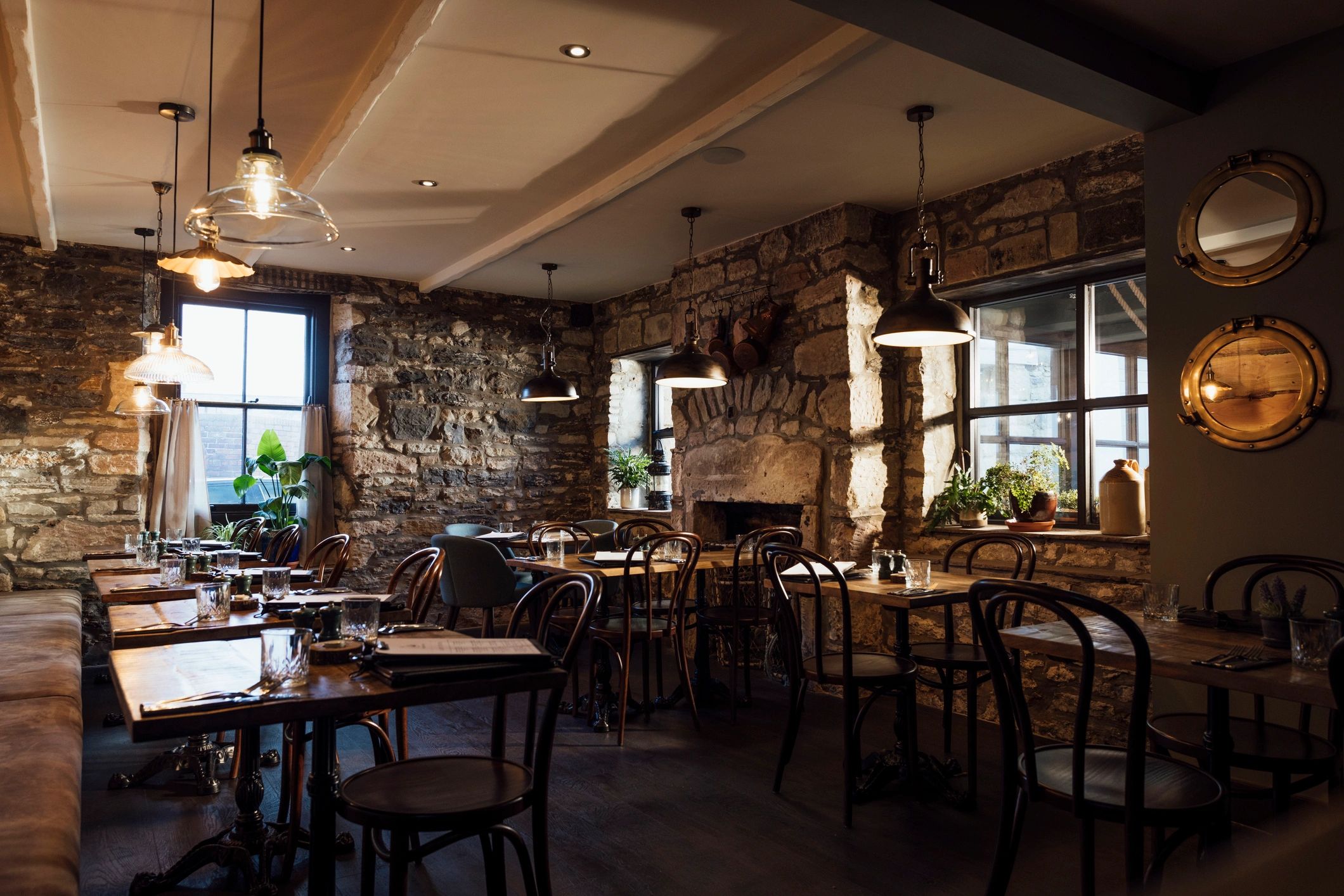 Rustic restaurant interior ready for guests