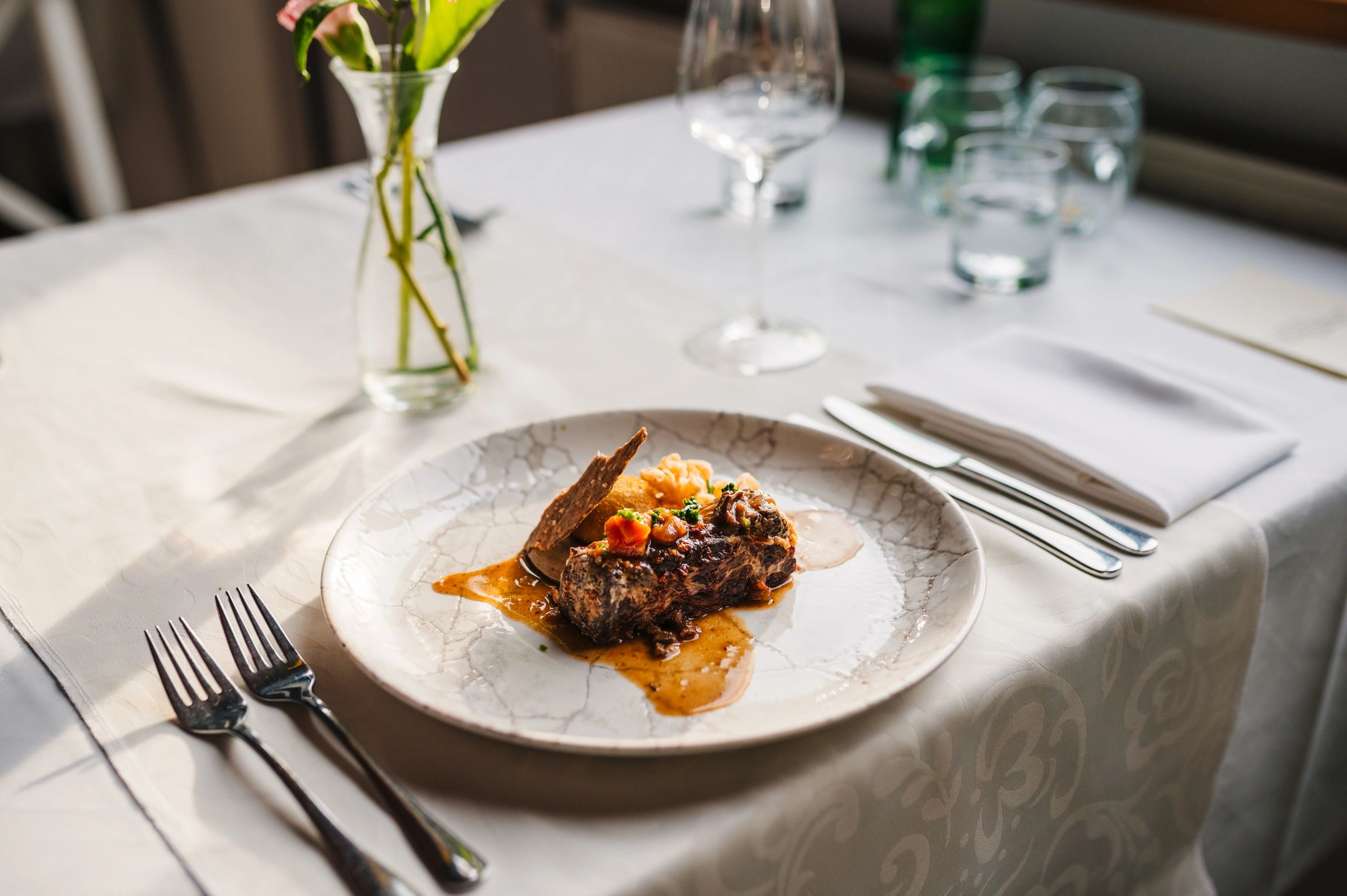 Fine dining plate served at a restaurant