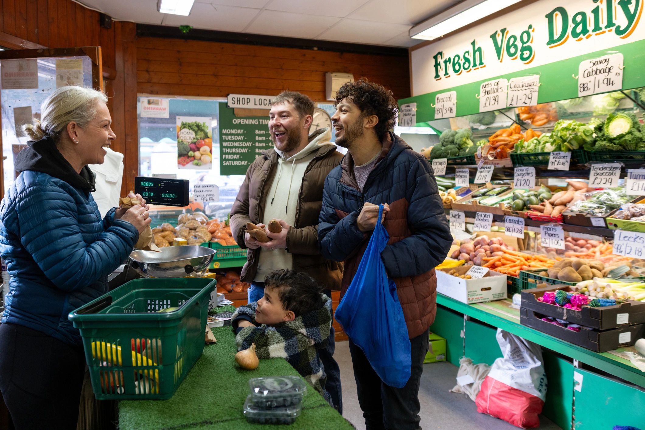 Family shopping at a local produce store